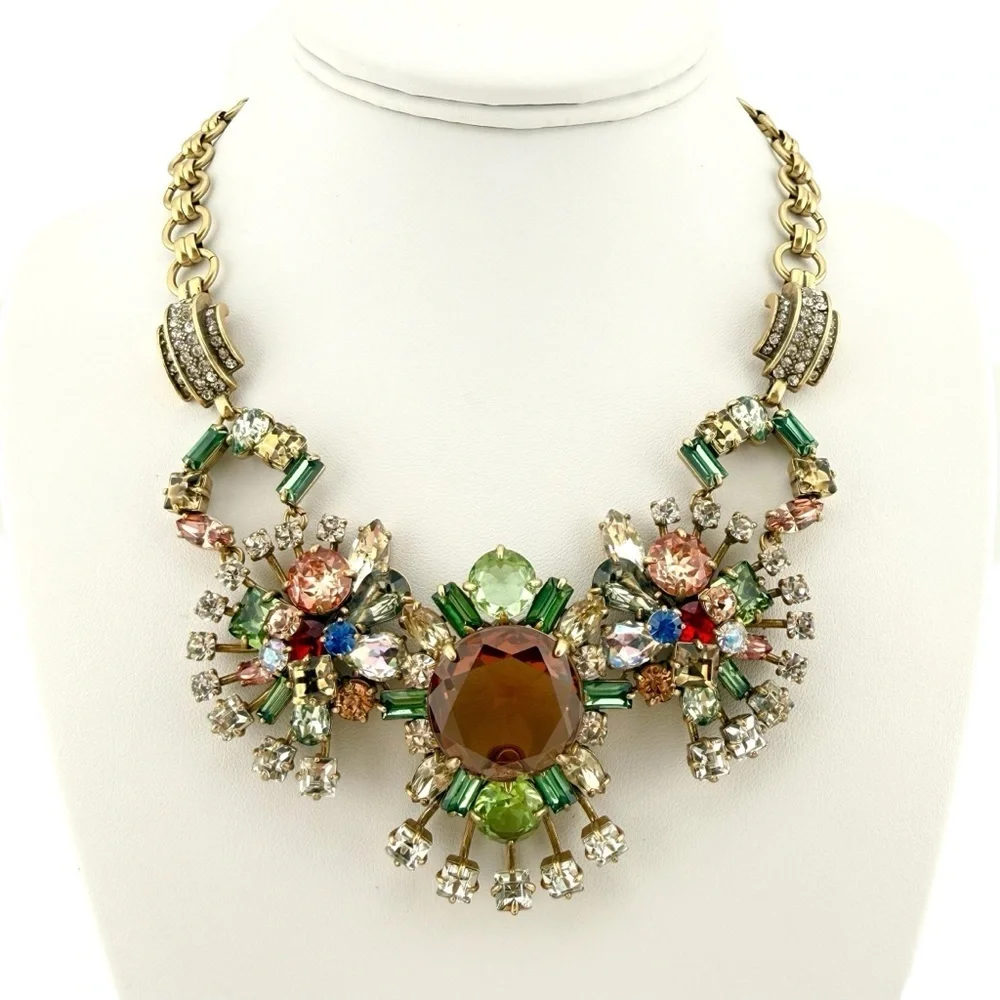 Rare J. Crew Gold and Multicolor Floral Necklace